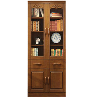 尊号 实木书柜中式书架书橱带玻璃门简约现代书房整体自由组合书柜储物柜子 胡桃色 四门