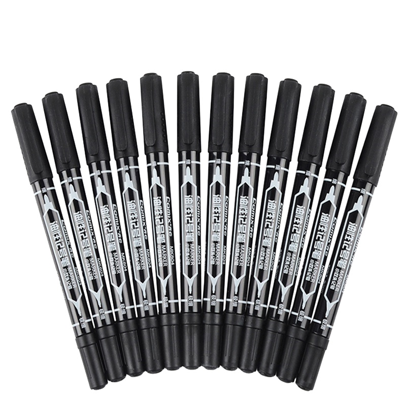 齐心 COMIX MK804小双头记号笔 黑/红/蓝 12支装