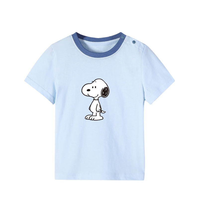 史努比男童T恤纯棉领口撞色2021夏季新款儿童短袖上衣百搭潮