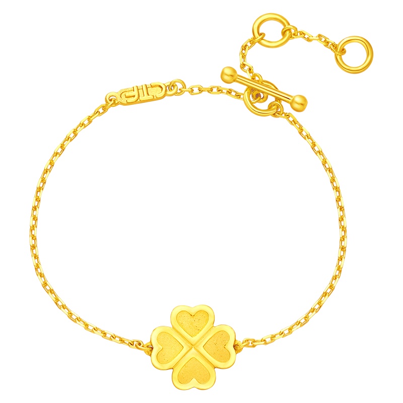 周大福珠宝ing系列四叶草足金黄金手链计价（足金工费208元）F206726