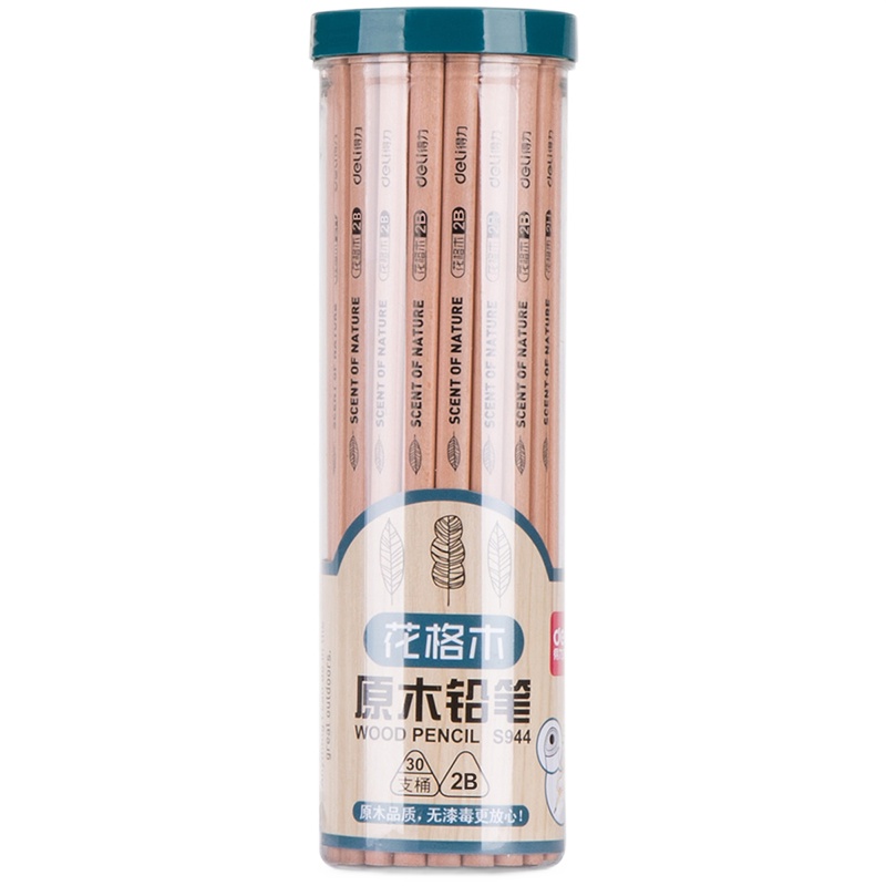 得力(deli)原木桶装三角杆 学生写字铅笔2B六角杆素描绘画笔 30支三角杆2B桶装 s944