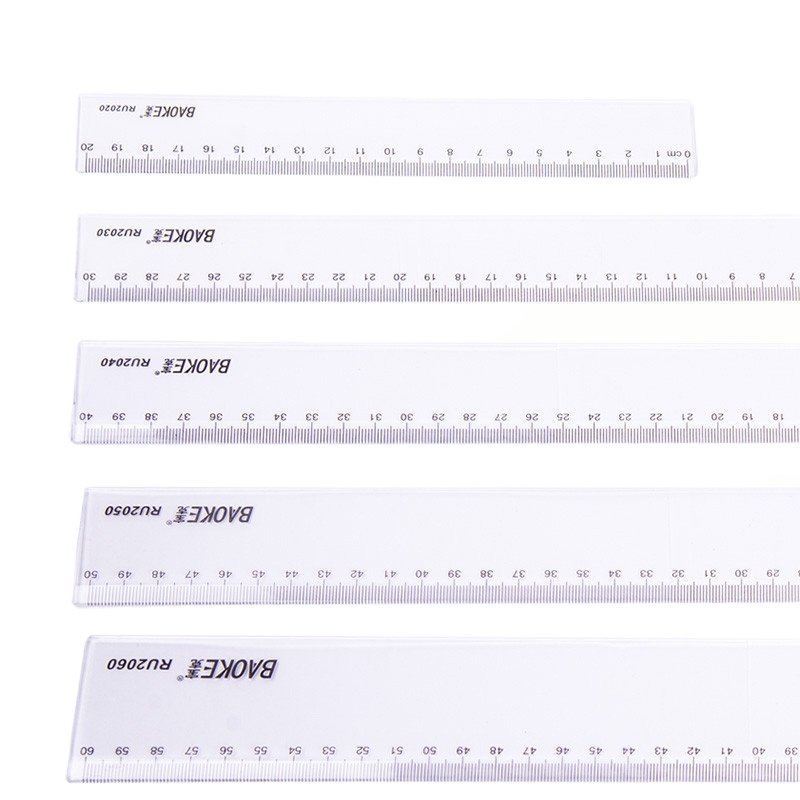 宝克ru2020尺子直尺学习办公文具学生尺20cm透明塑料直尺画图 耐磨塑料尺3把