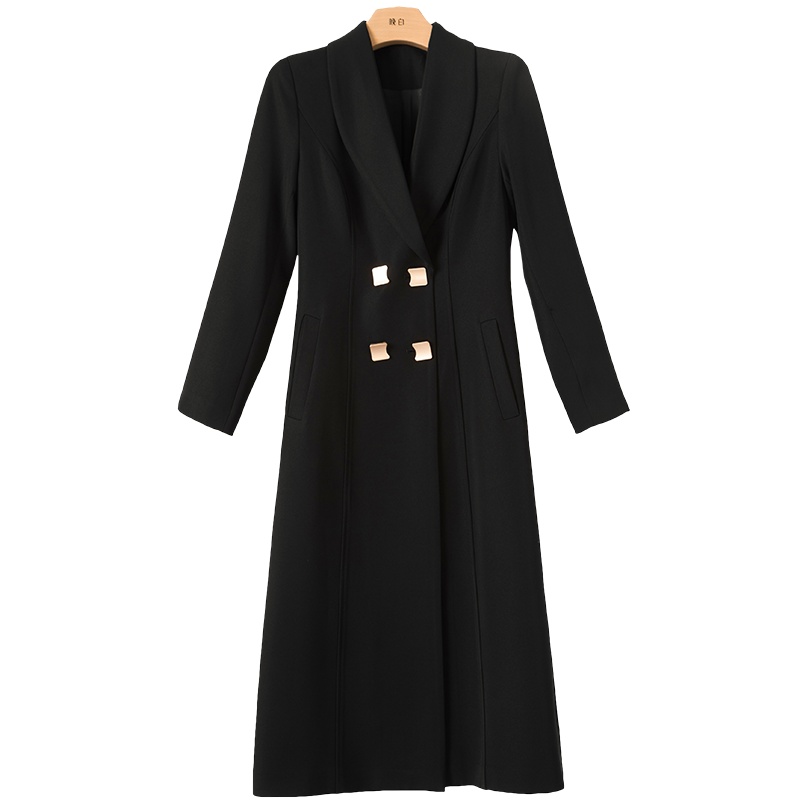 晚白2020冬季新品时尚百搭简约纯色修身显瘦长风衣西装大衣外套女