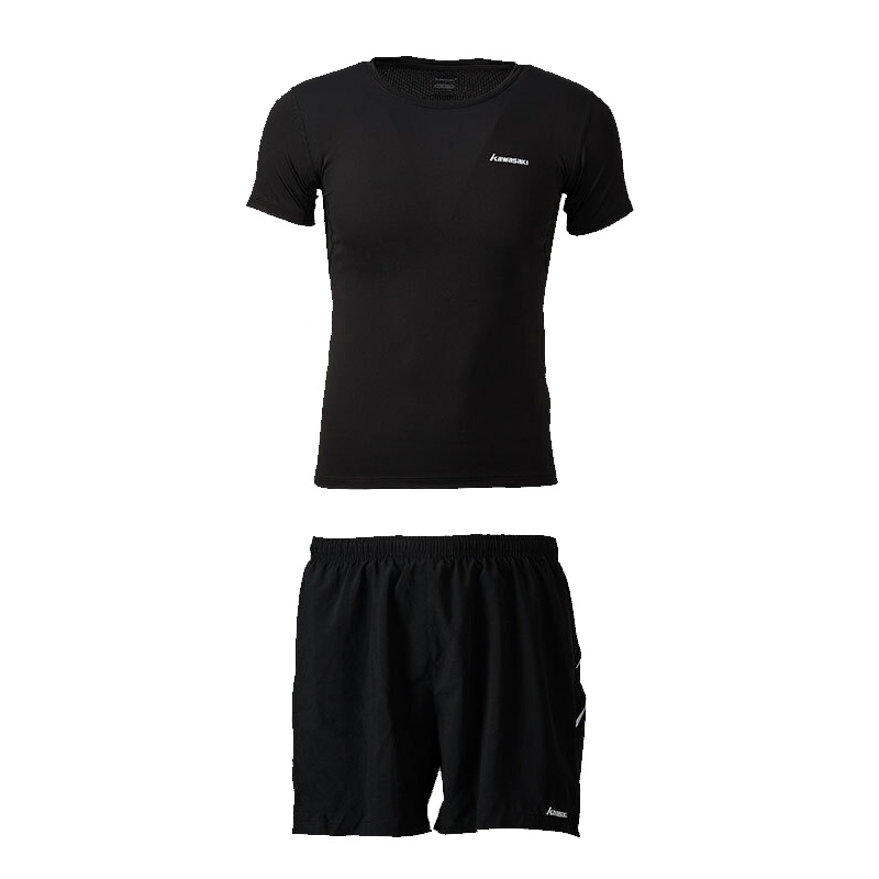 KAWASAKI/川崎 跑步服运动短袖短裤紧身裤显瘦瑜伽服羽毛球服男透气速干运动服套装短裤搭配训练服