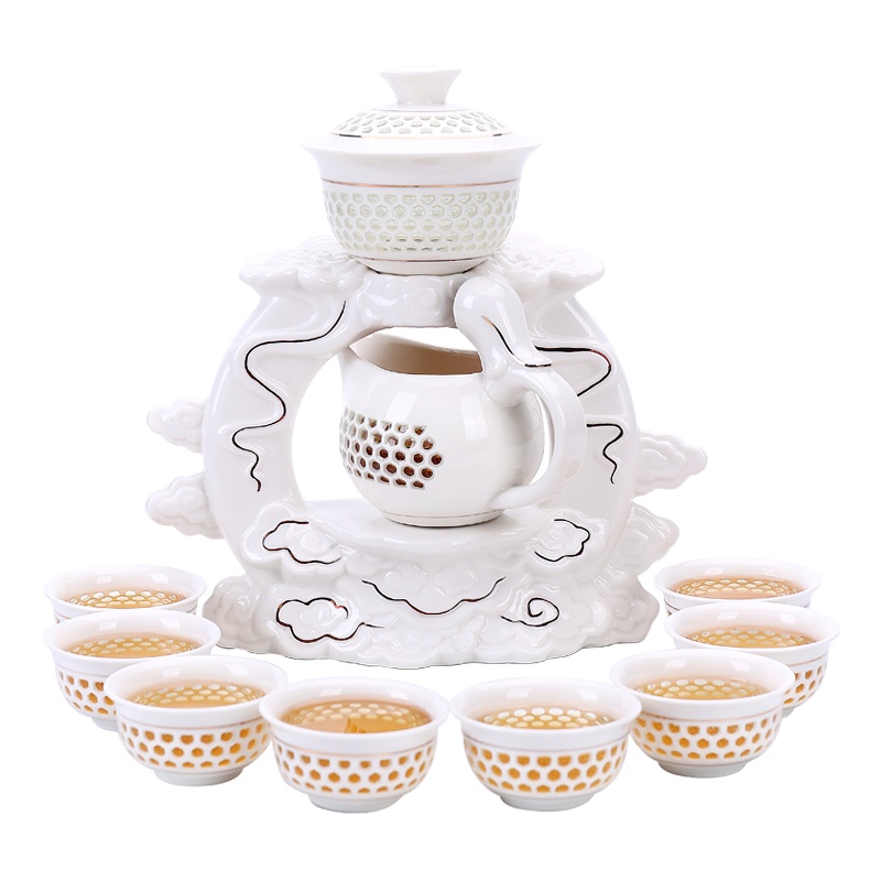 领艺 茶具套装家用懒人半自动功夫茶具 金线祥云 礼盒装