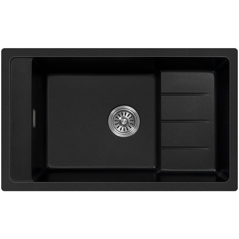 科恩纳(Coenna)石英石阶梯式水槽黑色大单槽厨房洗碗池家用洗菜盆加厚花岗岩洗菜池台下盆一体成型手工水槽大水斗带沥水槽