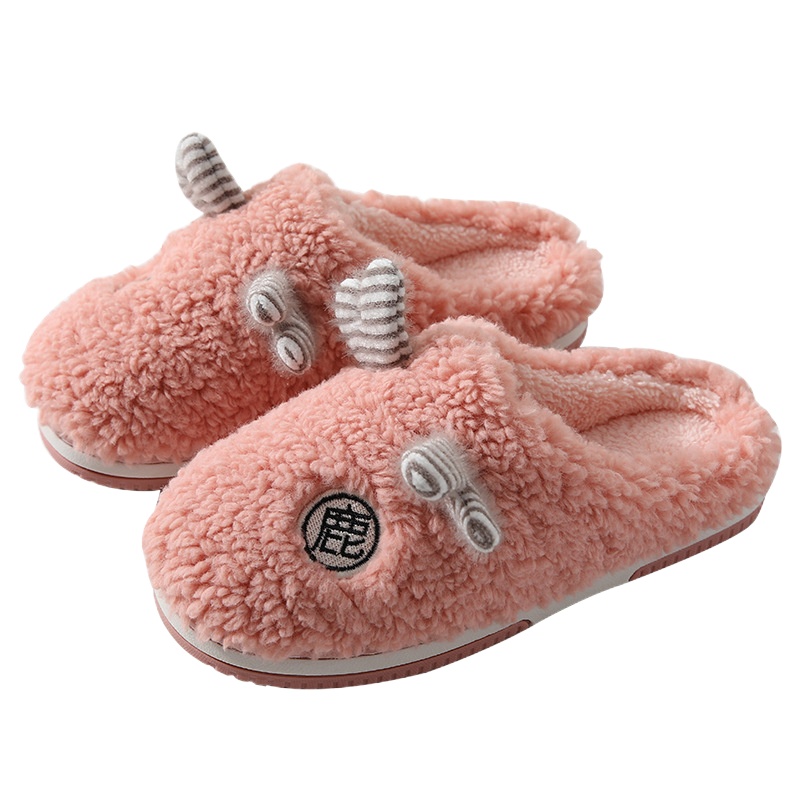 拉里宝贝儿童纯色保暖棉拖鞋秋冬季室内防滑可爱宝宝毛绒拖鞋男童女童家居包跟棉鞋1-2-3-6岁男女宝宝棉拖鞋