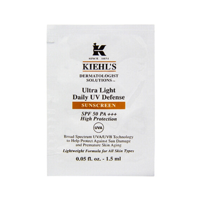 科颜氏KIehl''s清爽防晒隔离乳液 SPF50+++ 片装1.5ml*10 或 管装5ml*3