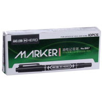 HERO英雄 油性记号笔-887黑色双头记号笔盒装10支 商务办公学生用mark笔