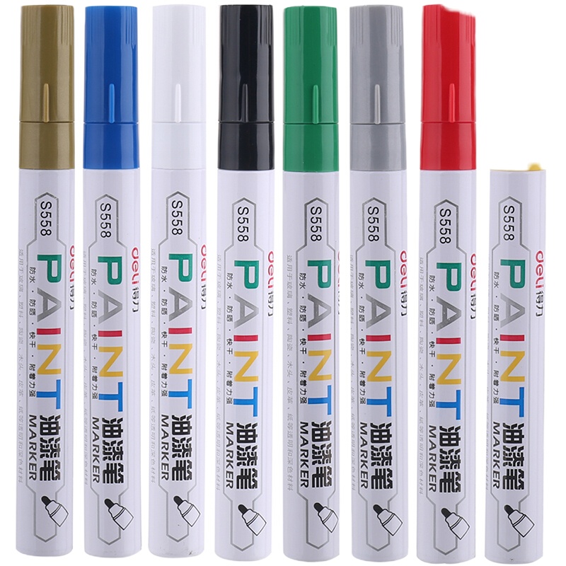 得力 油漆笔补漆笔记号笔轮胎笔签到笔相册涂鸦笔 10支装 S558红色