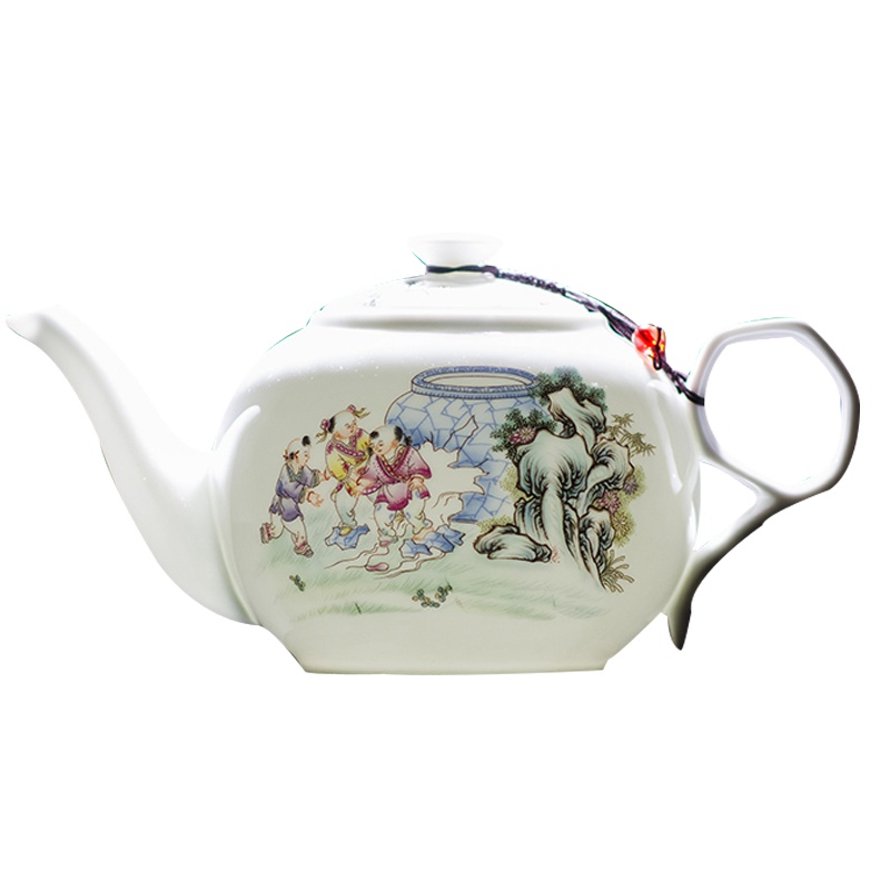 瓷物语CIWUYU家用茶具1000ML 陶瓷大茶壶单壶耐热防暴景德镇青花瓷薄胎瓷（童趣茶壶 ）