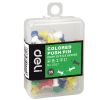 得力 0021 彩色工字钉 35枚/盒 混色
