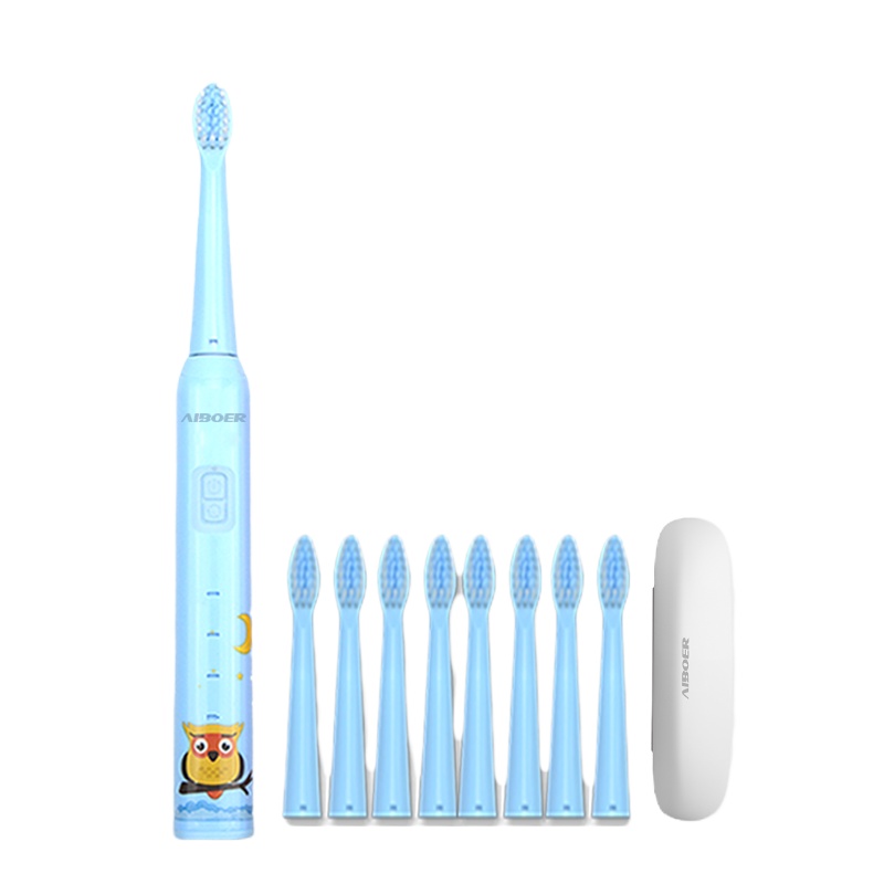 爱博尔AIBOER 儿童电动牙刷 防水防摔 充电式电动牙刷儿童 3-6-12岁宝宝小孩牙刷C5王子蓝[8支刷头+旅行盒]