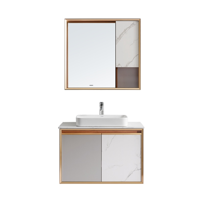 安华（ANNWA）浴室柜组合挂墙式家用小户型轻奢现代简约卫生间人造石台面台上洗手盆高清银镜柜套装
