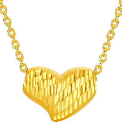 周大生定价黄金首饰套装 硬足金切面爱心套链项链送恋人经典款