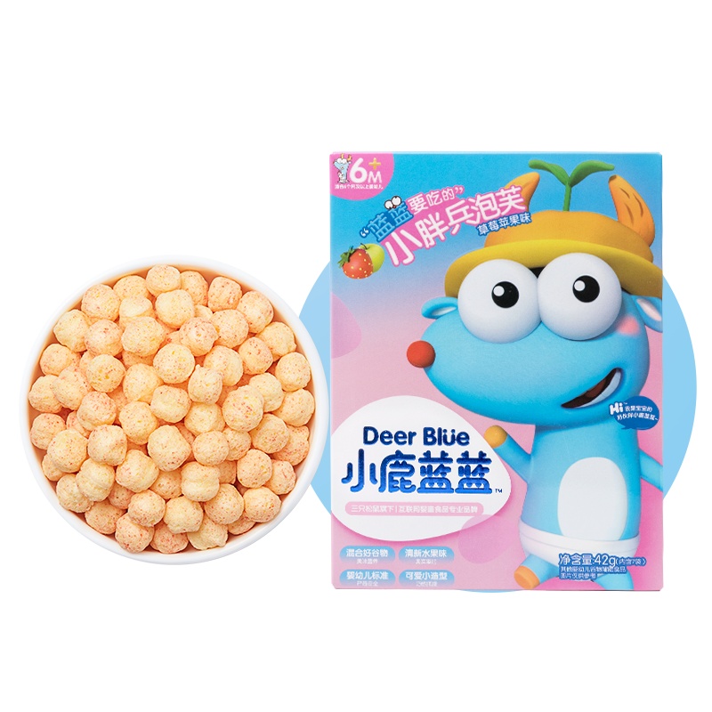 小鹿蓝蓝 宝宝零食小胖兵泡芙 草莓苹果味42g 儿童零食高钙水果谷物泡芙点心