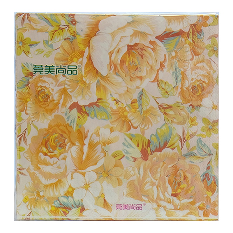莞美尚品花开富贵黄牡丹彩色餐巾纸原生木浆纸巾三层加厚家庭装5包