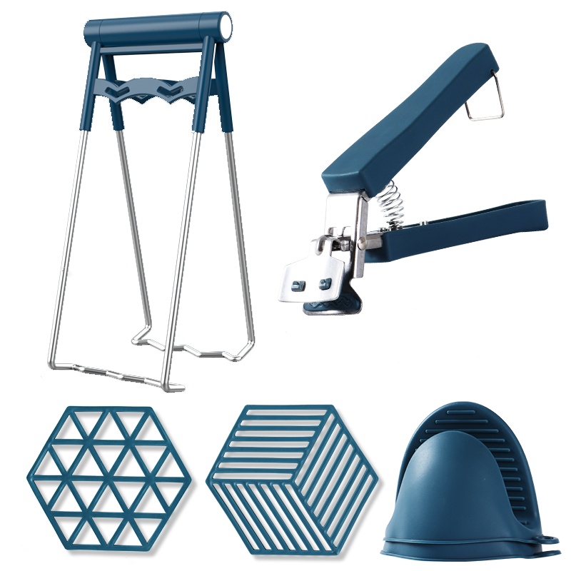 拜杰厨房防烫夹六件套取碗夹取盘夹砂锅夹提盘器蒸锅蒸菜不锈钢防滑家用硅胶防烫手套套装