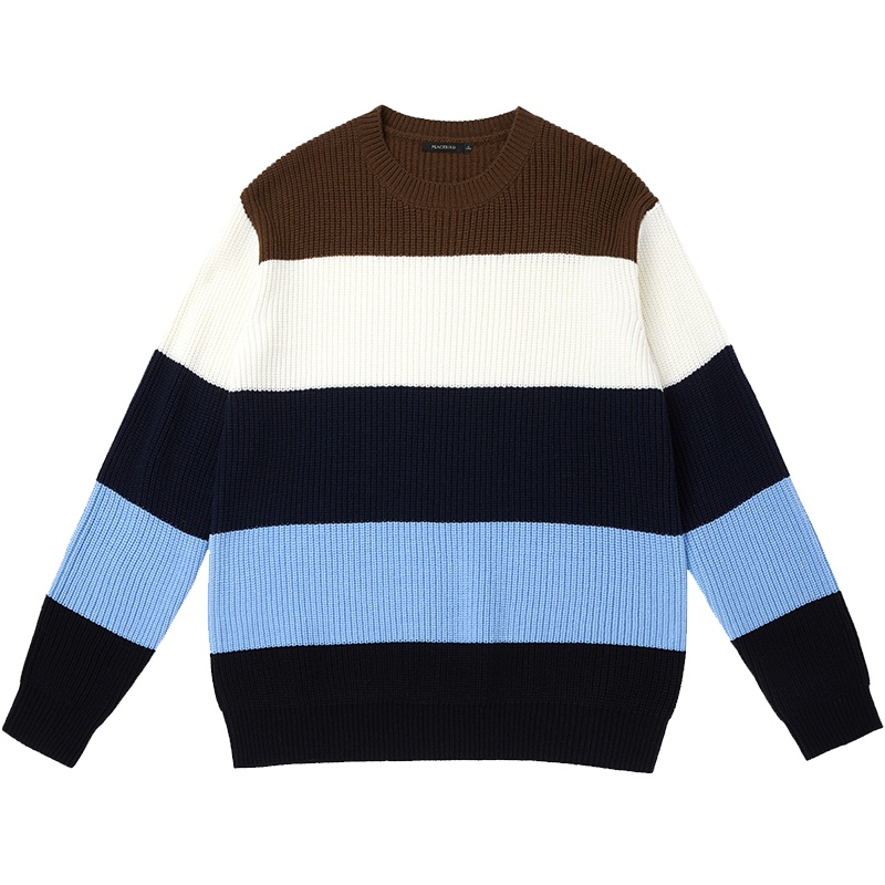 太平鸟男装冬季新款撞色条纹毛衫男韩版宽松时尚休闲毛衣保暖潮