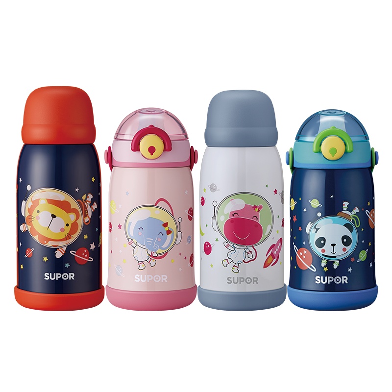 苏泊尔儿童保温杯保温壶带吸管大容量水杯子男女幼儿园宝宝小学生卡通可爱便携水壶提手背带