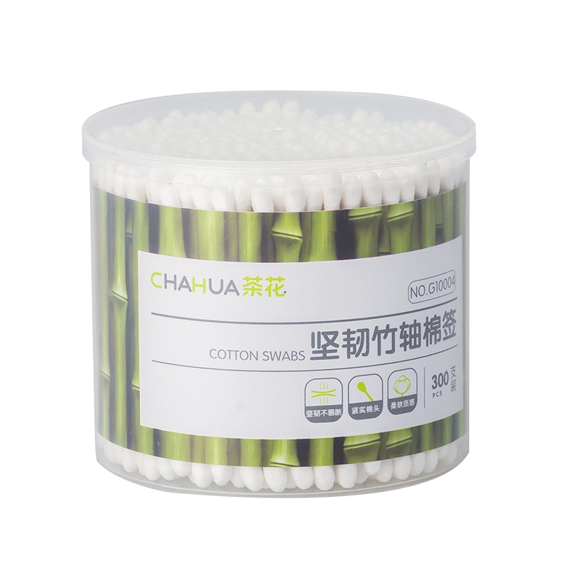 茶花母婴幼儿童坚韧竹轴家用棉球棒棉签(300支)