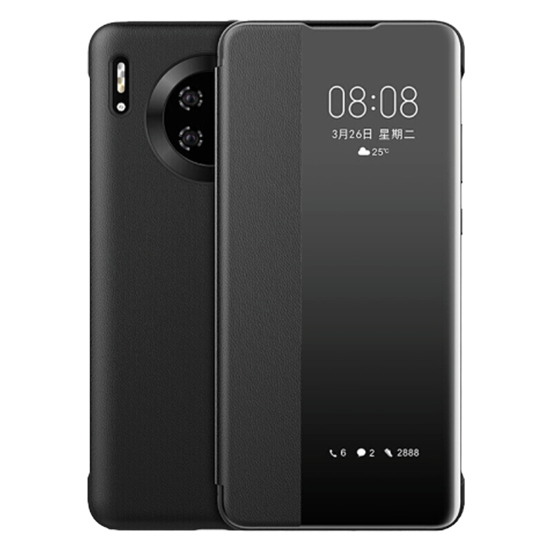 送钢化膜】溪特 华为mate30手机壳原装翻盖式接听电话皮质保护套(6.62英寸）抗爆防摔保护壳商务视窗智能休眠皮套黑色