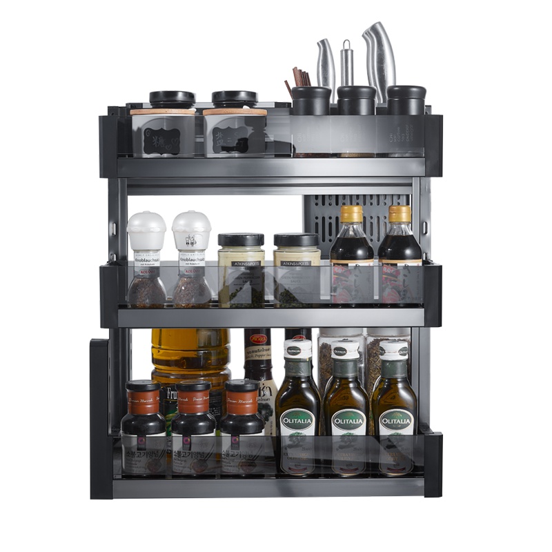 卡贝拉篮厨房橱柜拉篮双层304不锈钢抽屉式黑晶调料篮调味拉篮