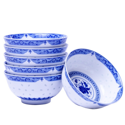 景德镇青花瓷饭碗餐具家用吃饭玲珑中式瓷碗创意个性套装6头套碗清香
