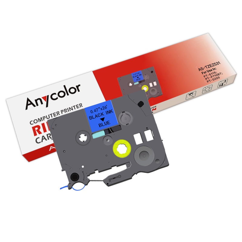 欣彩 TZE-Z531标签机色带 带芯片 12mm蓝底黑字 适用兄弟标签纸PT-E115打印机PT-D200 550W