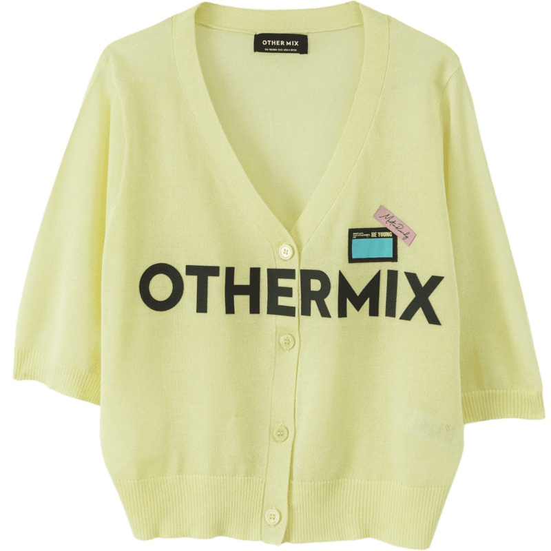 OtherMix字母透视贴布针织衫女2021年早秋新款开衫印花薄款上衣潮