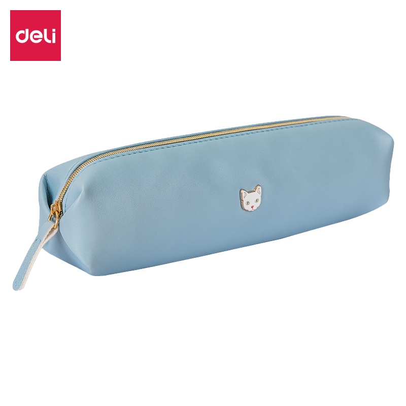 得力多功能笔袋创意简约帆布笔袋大容量放水学生铅笔包纯色可爱笔袋文具盒66866LAN