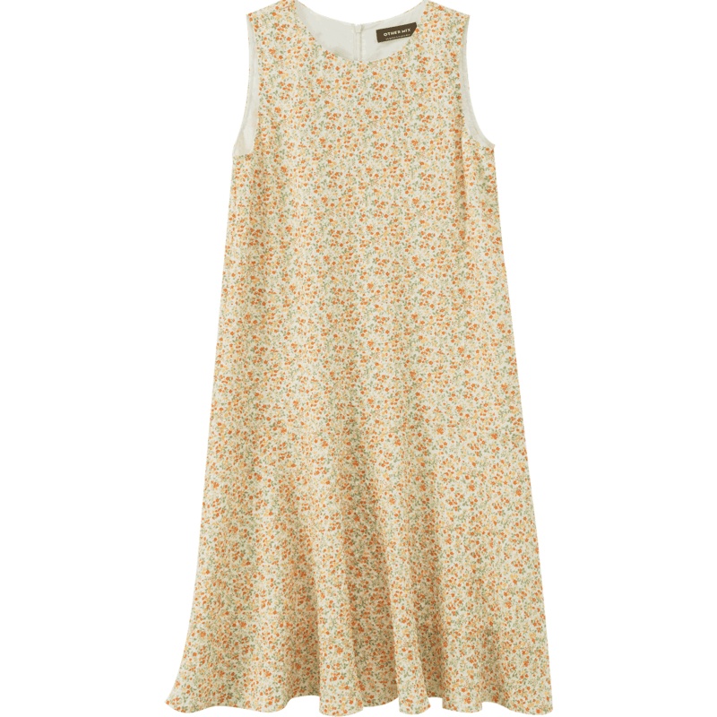 OtherMix法式碎花连衣裙2021年夏季新款无袖中裙宽松圆领女裙子潮