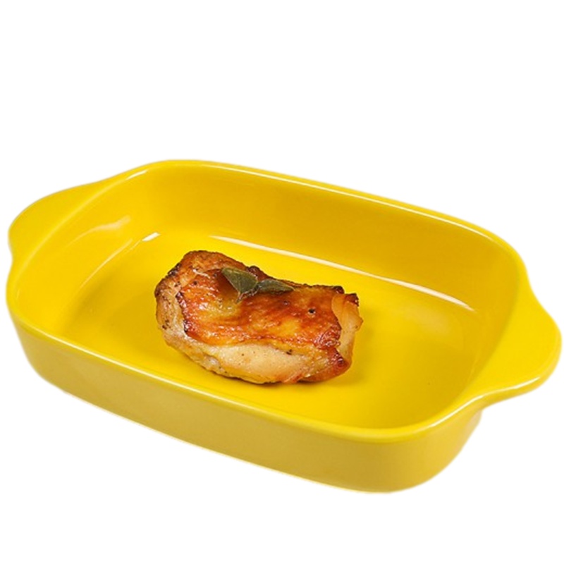 贝瑟斯 北欧风双耳烤盘箱焗炉专用陶瓷烘焙用具 烤盘餐盘 黄色