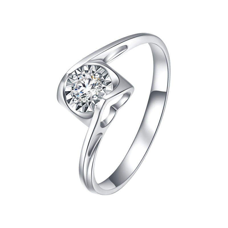 GZUAN古钻珠宝 天使之吻 18K金车花片显钻钻石女士结婚/求婚戒指 J1802