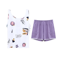 安之伴睡衣女夏纯棉弹力针织印花背心女家居服套装