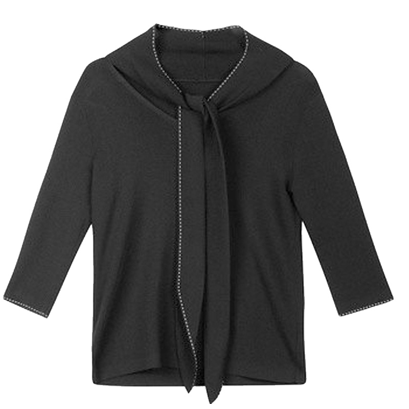 【专柜同款】拉夏贝尔秋季新款女装毛针织衫女七分袖修身套头系带通勤气质淑女30093247