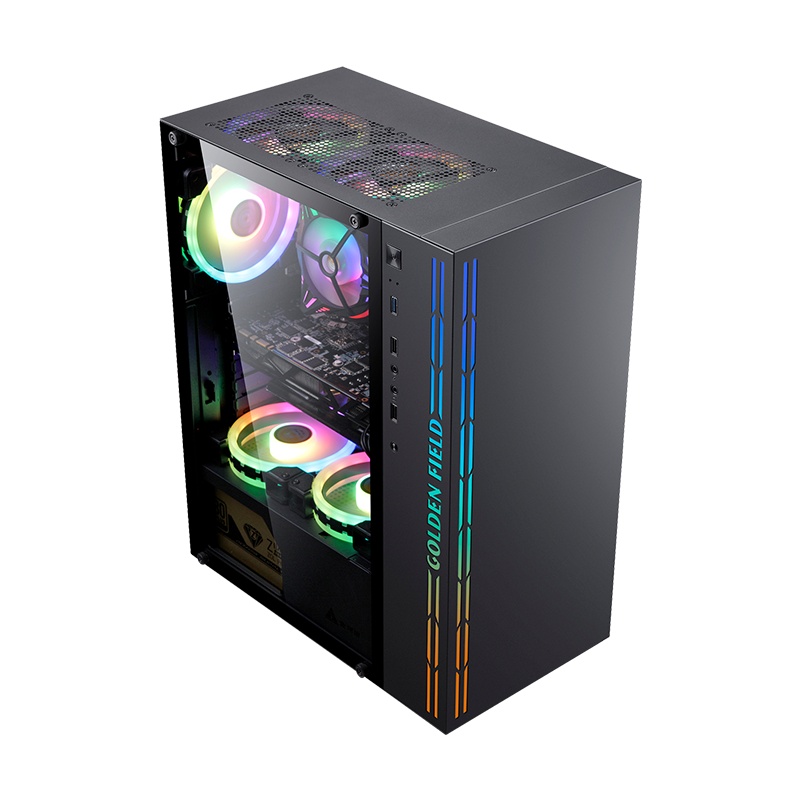 金河田曜石黑电脑机箱台式机钢化玻璃diy水冷游戏黑色主机空箱ATX