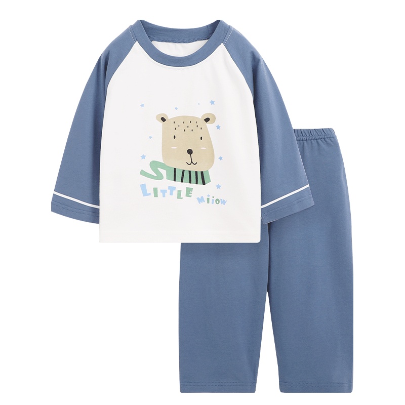 猫人[全棉家居服]新品卡通婴儿睡衣女童家居服套装宝宝男童睡衣