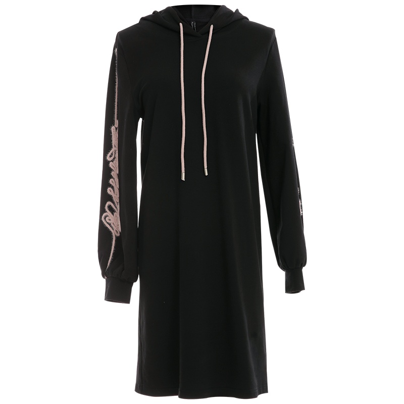 欧昵雪休闲减龄连帽宽松显瘦长袖连衣裙女打底卫衣裙