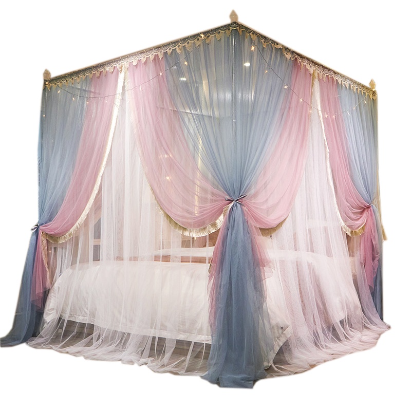 唛乐斯Mallas新款双色双拼双层加厚帐纱宫廷落地款三开门蚊帐