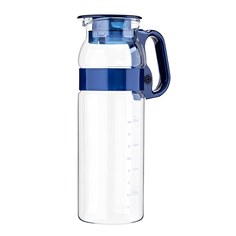 怡万家(iwaki) 日本进口 耐热玻璃水杯家用便携刻度杯子大容量冷水壶 1.3升 玛瑙蓝