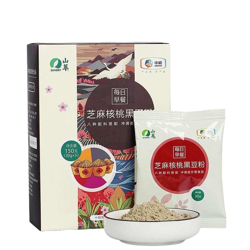中粮山萃芝麻核桃黑豆粉30g*5袋五谷代餐粉