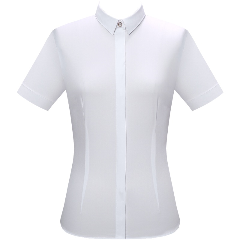 恒源祥白色衬衫女短袖职业正装夏新款竹纤维衬衣微领纯色上衣
