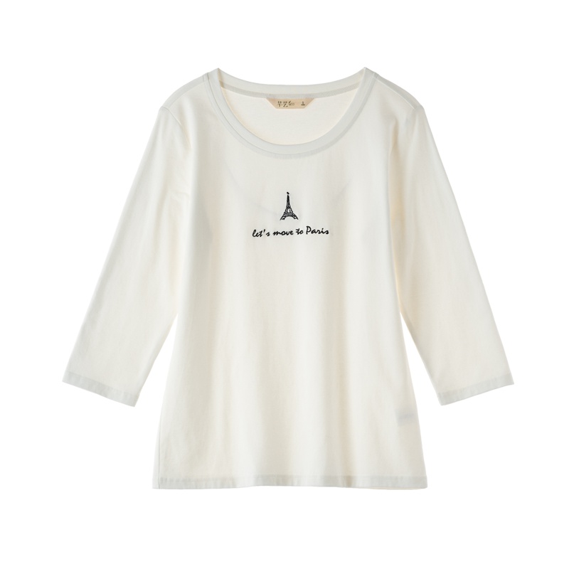 芊艺圆领中袖t恤女秋装2019新款韩版显瘦简约体恤小清新上衣10292