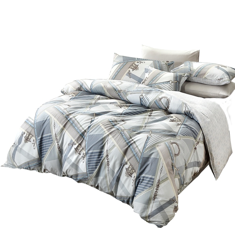 富安娜FUANNA家纺纯棉抗菌印花床上四件套全棉中性风床单套件被套床单枕套