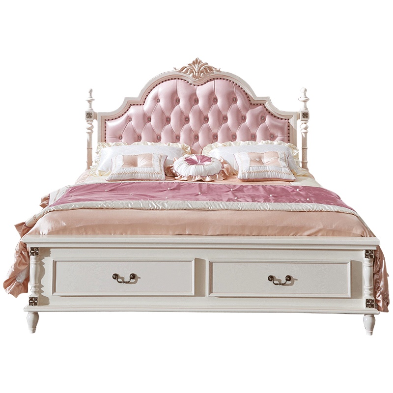 福好多 1.5米单人床青少年欧式少女梦幻城堡粉色公主床实木