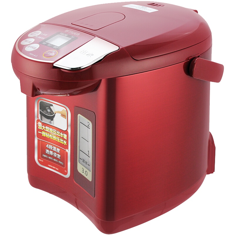 虎牌(tiger)电热水瓶 PDU-A30C-RZ 3L 红色 日本原装进口 微电脑智能热水瓶电动出水除氯功能4段式保温