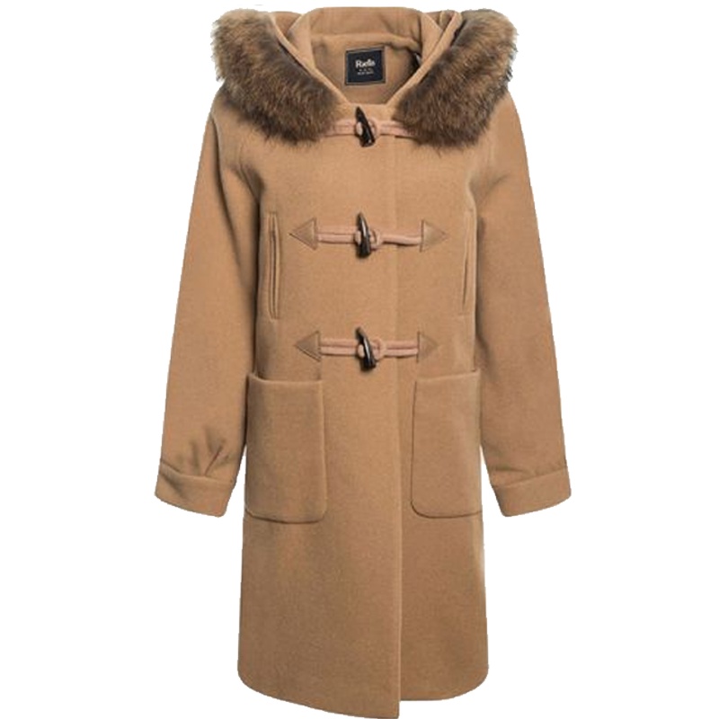 拉夏贝尔Puella秋冬新显瘦长袖牛角扣连帽羊毛呢大衣女2T010788