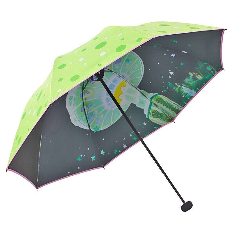 天堂伞 UPF50+碰击布黑胶双面转印三折蘑菇晴雨伞太阳伞 30135嫩绿