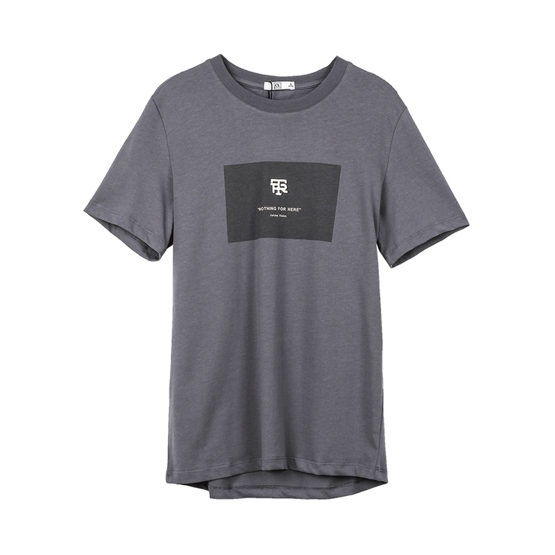 潮流前线2020夏季新款简约字母印花圆领修身飘带黑色百搭短袖T恤男 黑色